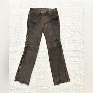 Vintage BCBG Western Style Brown Genuine Leather Studded Pants